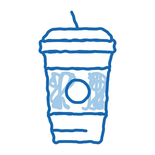Bebida Com Vetor Ícone Esboço Palha Mão Desenhado Azul Doodle — Vetor de Stock