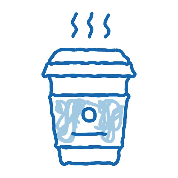 热咖啡素描图标矢量 手绘蓝色涂鸦线艺术热咖啡标志 孤立的符号说明 — 图库矢量图片