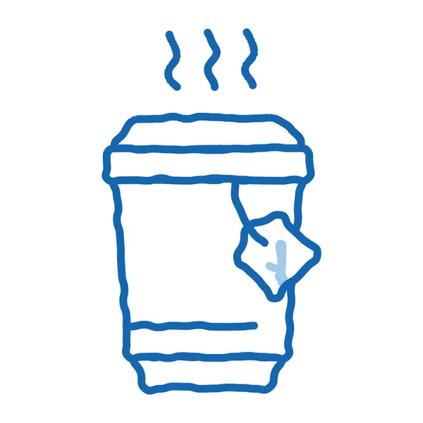 熱いお茶のスケッチのアイコンベクトル 手描きの青いドアラインアートホットティーサイン 孤立したシンボルイラスト — ストックベクタ