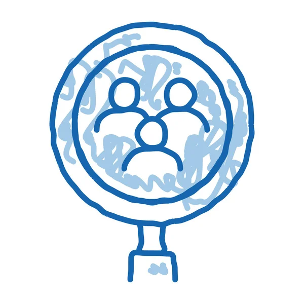 Personnes Recherche Croquis Icône Vecteur Dessiné Main Bleu Doodle Ligne — Image vectorielle