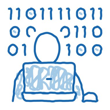 ikili kod skeç ikon vektörü. El çizimi mavi karalama çizgisi ikili kod işareti. izole edilmiş sembol çizimi