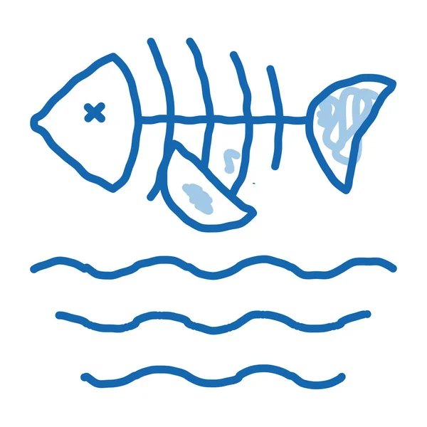 水彩画中的鱼死亡图标向量 手绘蓝色涂鸦线 画了鱼在水标上的死亡 孤立的符号说明 — 图库矢量图片