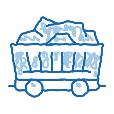 Kömür arabası taslak ikon vektörü. El çizimi mavi çizgili kömür arabası tabelası. izole edilmiş sembol çizimi