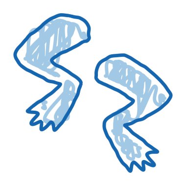 Kurbağa bacakları ikon vektörünü çizer. El çizimi mavi karalama çizgisi, kurbağa bacağı işareti. izole edilmiş sembol çizimi