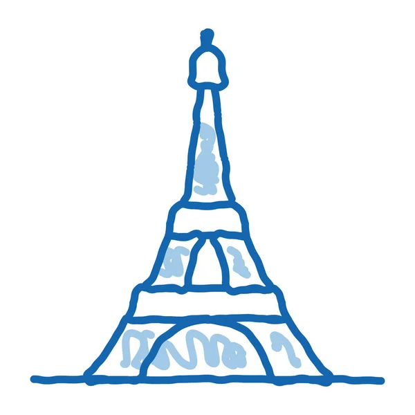Eiffel Torre Esboço Ícone Vetor Mão Desenhado Azul Doodle Linha — Vetor de Stock