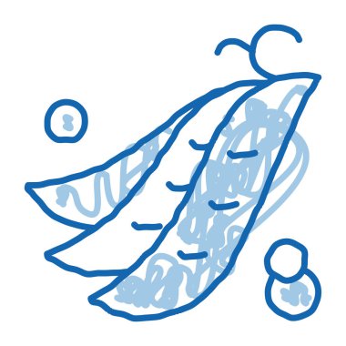 Bezelye kabukları ikon vektörünü çizer. El çizimi mavi çizgili bezelye kabuğu işareti. izole edilmiş sembol çizimi