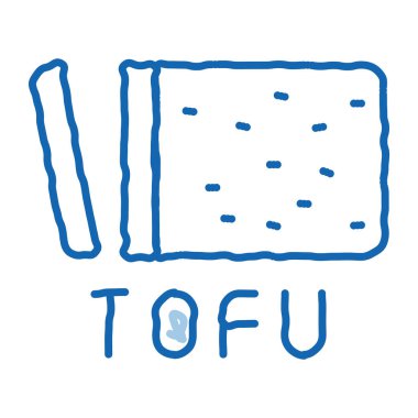 Tofu peyniri taslak ikon vektörü. El çizimi mavi çizgili tofu peyniri tabelası. izole edilmiş sembol çizimi