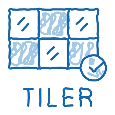 Döşeme ikon vektörünü çiziyor. El çizimi mavi karalama çizgisi karo döşeme işareti. izole edilmiş sembol çizimi