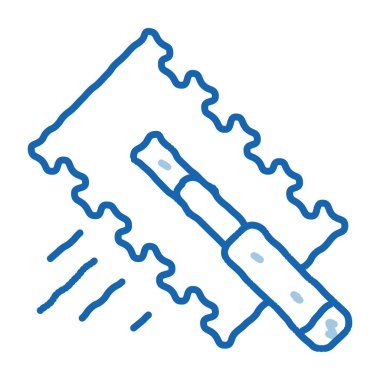 Kiremit kazıyıcı taslak ikon vektörü. El çizimi mavi karalama çizgisi karo kazıyıcı işareti. izole edilmiş sembol çizimi