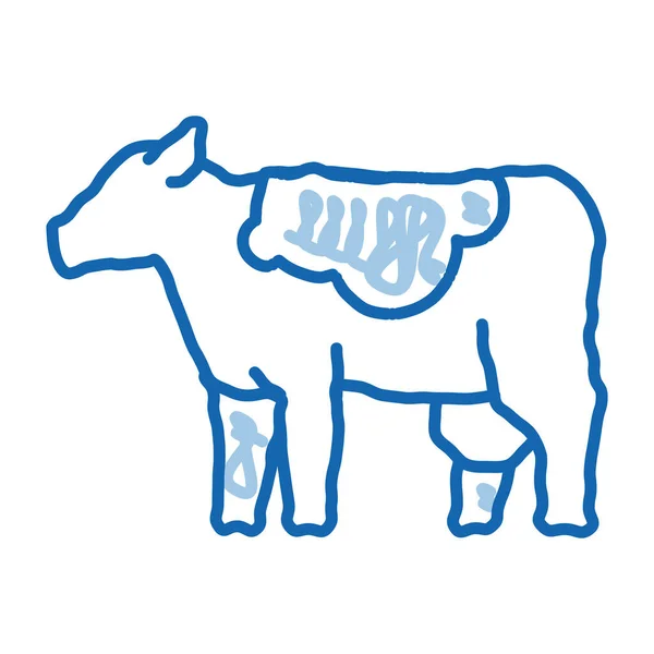 Mungitura Mucca Schizzo Icona Vettore Disegnato Mano Blu Doodle Line — Vettoriale Stock