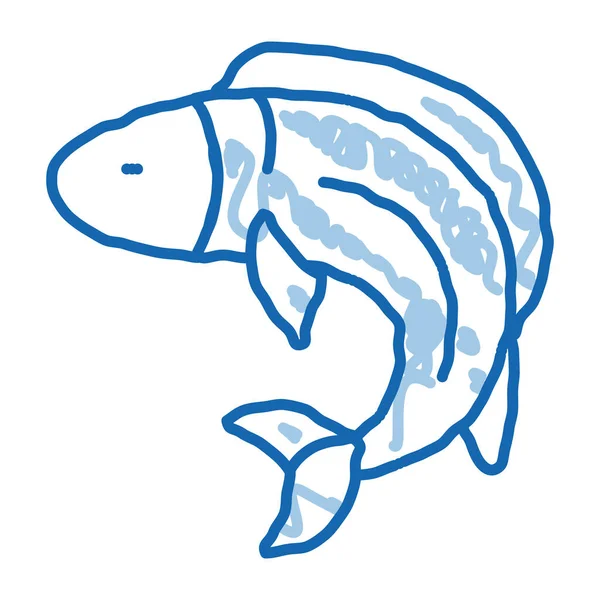 Fish Sketch Icon Vector Hand Drawn Blue Doodle Line Art — Stock Vector