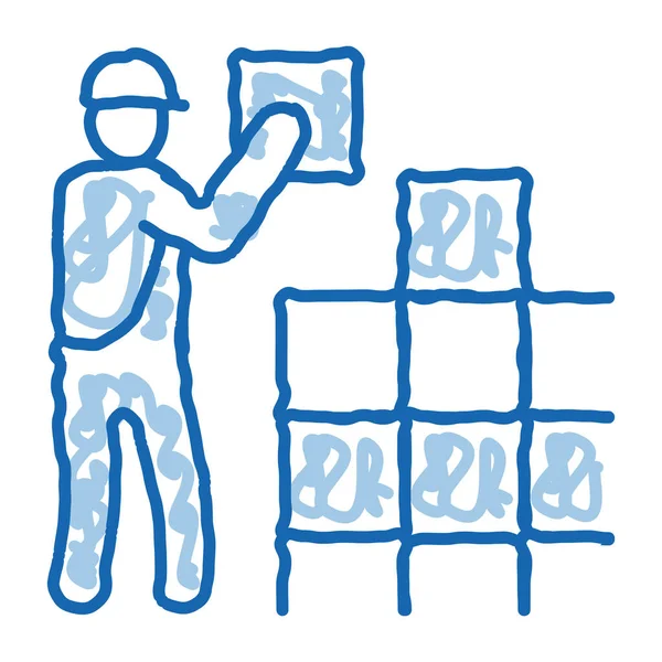 Tile Stacker Sketch Icon Vector Inglês Mão Desenhado Azul Doodle — Vetor de Stock