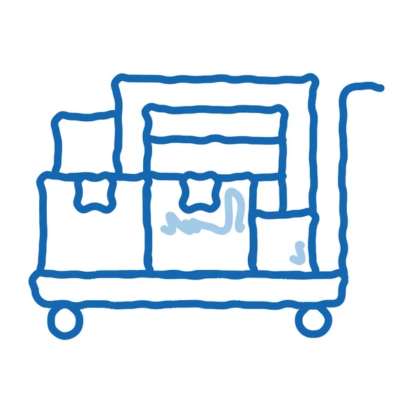 Pakkettrolley Schets Icoon Vector Met Hand Getekend Blauw Doodle Lijn — Stockvector