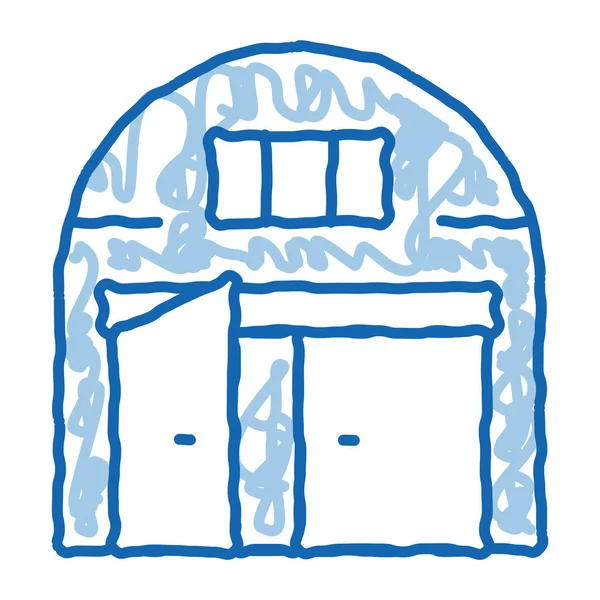 Garage Open Schets Icoon Vector Met Hand Getekend Blauw Doodle — Stockvector