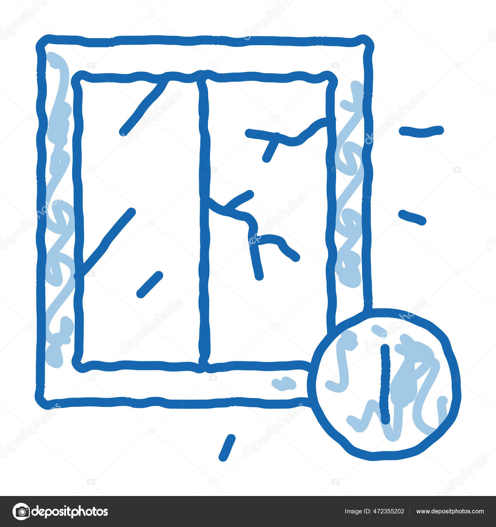 地震のドアのアイコンの手描きイラストのために割れ窓 ストックベクター ©pikepicture 472355202, image size:1600x1700