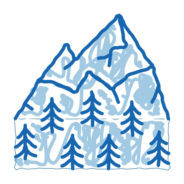 Lanskap gunung dengan gambar tangan ikon corat-coret vegetasi - Stok Vektor