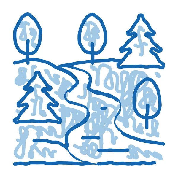 Montaña y bosque terreno garabato icono dibujado a mano ilustración — Archivo Imágenes Vectoriales