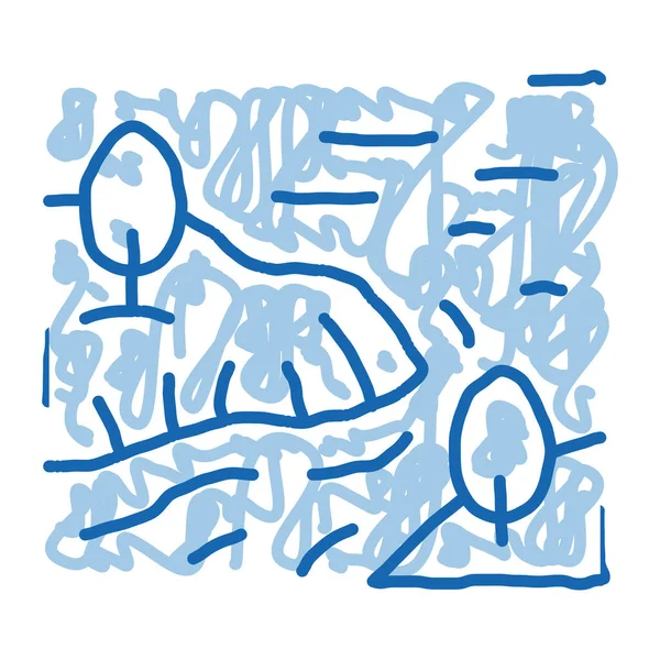 Rivier tussen bergen doodle pictogram hand getekend illustratie — Stockvector