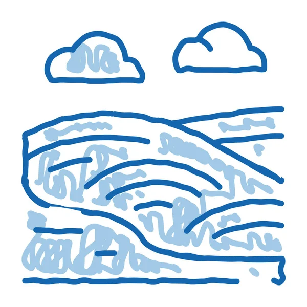 带小山涂鸦的河流景观图标手绘图解 — 图库矢量图片