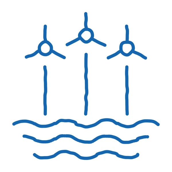 Windenergie-Technologie zwischen Meer-Doodle-Ikone handgezeichnete Illustration — Stockvektor