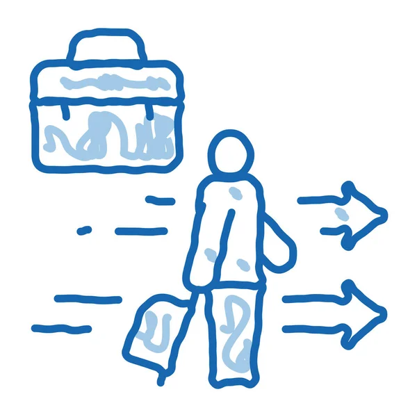 Mann mit Business-Koffer-Doodle-Ikone handgezeichnete Illustration — Stockvektor