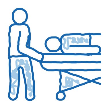 Hemşire hastayı sedye karalama ikonu el çizimi resimlerine götürür.