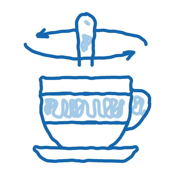 Rührlöffel in Tasse Tee-Doodle-Symbol handgezeichnete Illustration — Stockvektor