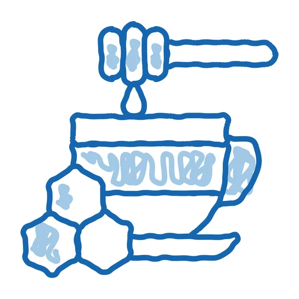 Honig zur Tasse Tee-Doodle-Symbol hinzufügen, handgezeichnete Illustration — Stockvektor