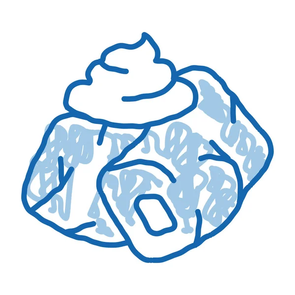 Pedaços de carne com maionese tempero doodle ícone mão ilustração desenhada —  Vetores de Stock