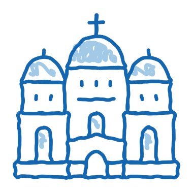 Kubbeli Hristiyan tapınağı. El çizimi resim.