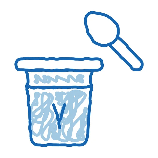 Yoghurt met lepel doodle pictogram met de hand getekend illustratie — Stockvector