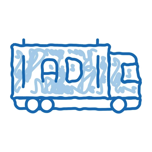 Reclame vrachtwagen doodle pictogram hand getekend illustratie — Stockvector