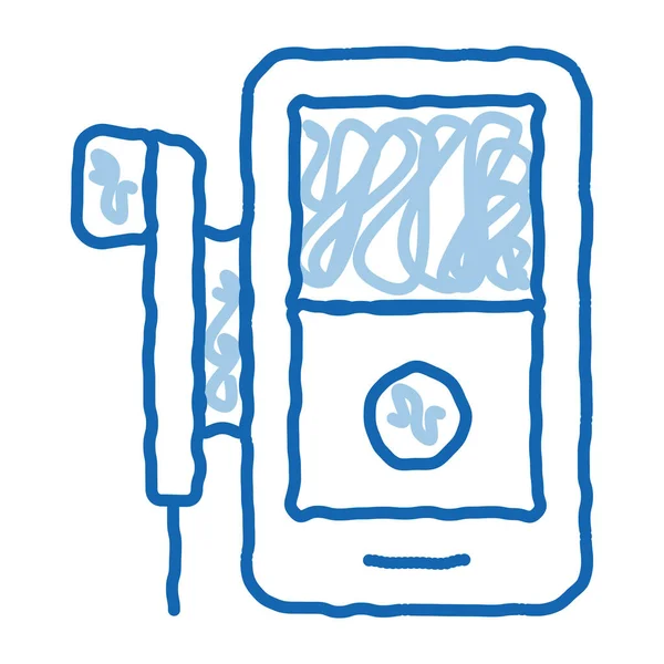 Escuchar música a través del icono de garabato del reproductor ilustración dibujada a mano — Vector de stock