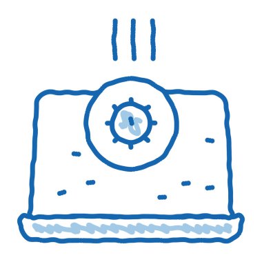 Dizüstü bilgisayar karalama simgesinde el çizimi illüstrasyonunda bakteri saptama