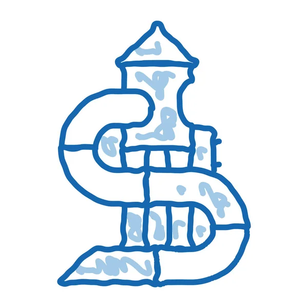 Enfants toboggan parc aquatique doodle icône illustration dessinée à la main — Image vectorielle