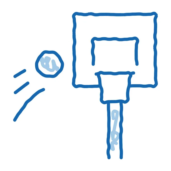 Basketballkorb und fliegender Ball Doodle Ikone handgezeichnete Illustration — Stockvektor