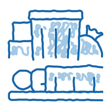 Çöp kutusunun yanında uyuyan evsiz karalama ikonu elle çizilmiş illüstrasyon