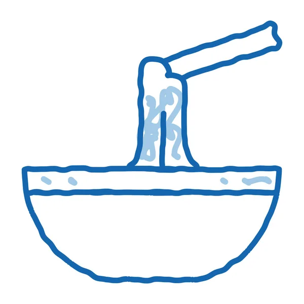 Folyékony sajt fondü nyárs tál firka ikon kézzel rajzolt illusztráció — Stock Vector