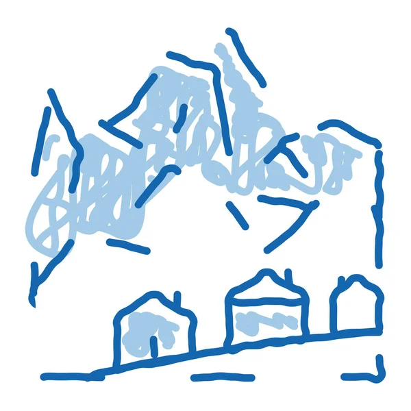 Esqui resort aldeia doodle ícone mão desenhada ilustração — Vetor de Stock