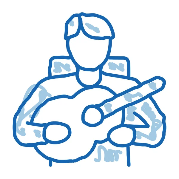 Barde jouer sur guitare icône gribouille illustration dessinée à la main — Image vectorielle