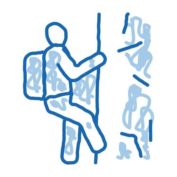 Alpinista wspinaczka doodle ikona ręcznie rysowane ilustracja — Wektor stockowy
