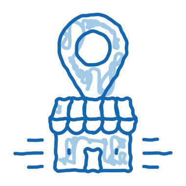 Franchise bina konumu GPS 'i doodle simgesi el çizimi illüstrasyonu