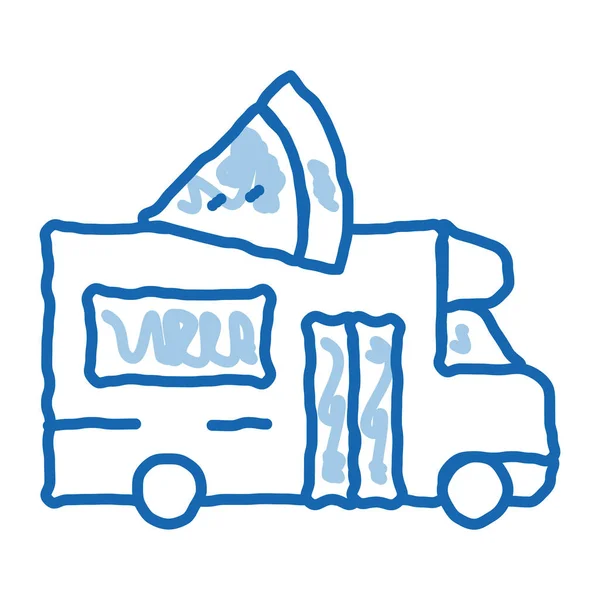 Πίτσα δρόμο τροφίμων van doodle εικονίδιο ζωγραφισμένα στο χέρι εικονογράφηση — Διανυσματικό Αρχείο