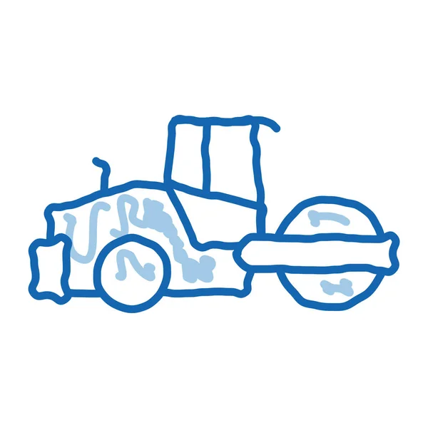 Straßenreparatur Pflaster Traktor Doodle Ikone handgezeichnete Illustration — Stockvektor