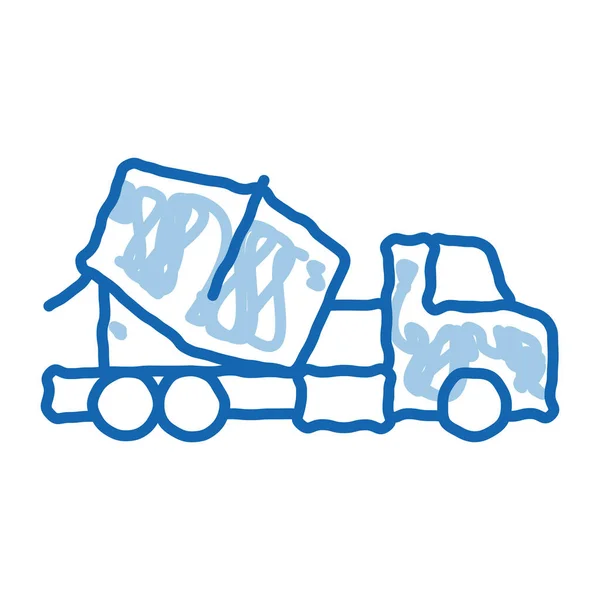 Bétonnière camion doodle icône illustration dessinée à la main — Image vectorielle