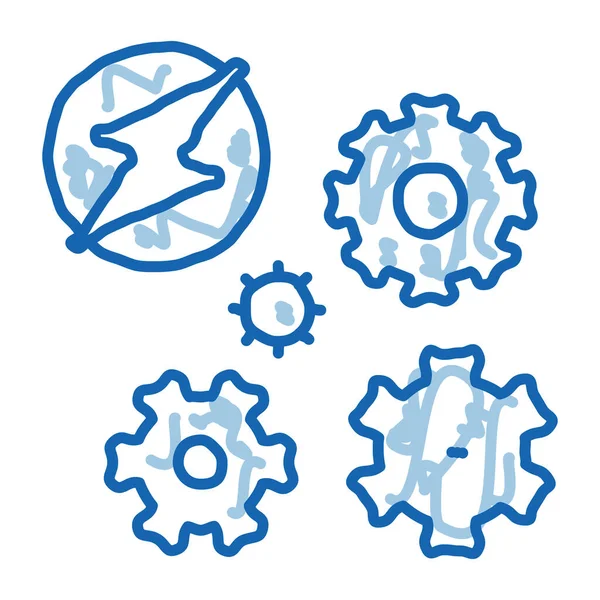 Elektro-Auto Blitz und Getriebe Doodle-Symbol handgezeichnete Illustration — Stockvektor