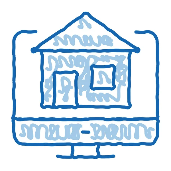 Dům na počítači displej čmáranice ikona ručně kreslené ilustrace — Stockový vektor