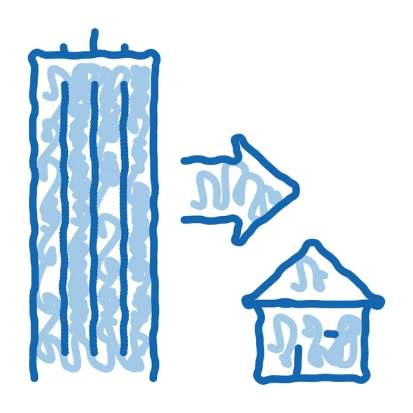Arranha-céu e casa doodle ícone mão ilustração desenhada — Vetor de Stock