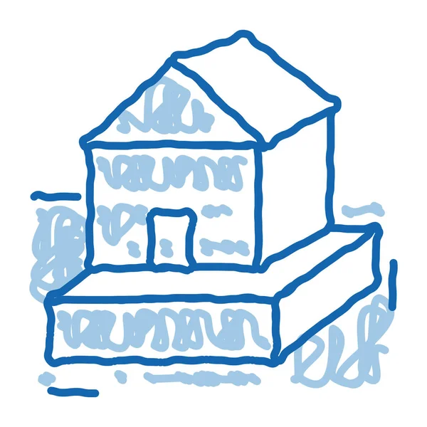 Casa na fundação doodle ícone mão desenhada ilustração — Vetor de Stock