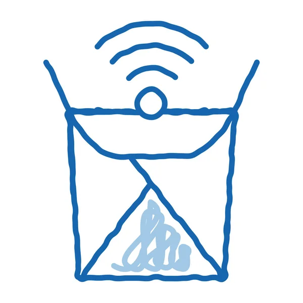 Scatola alimentare wifi marchio doodle icona disegnato a mano illustrazione — Vettoriale Stock